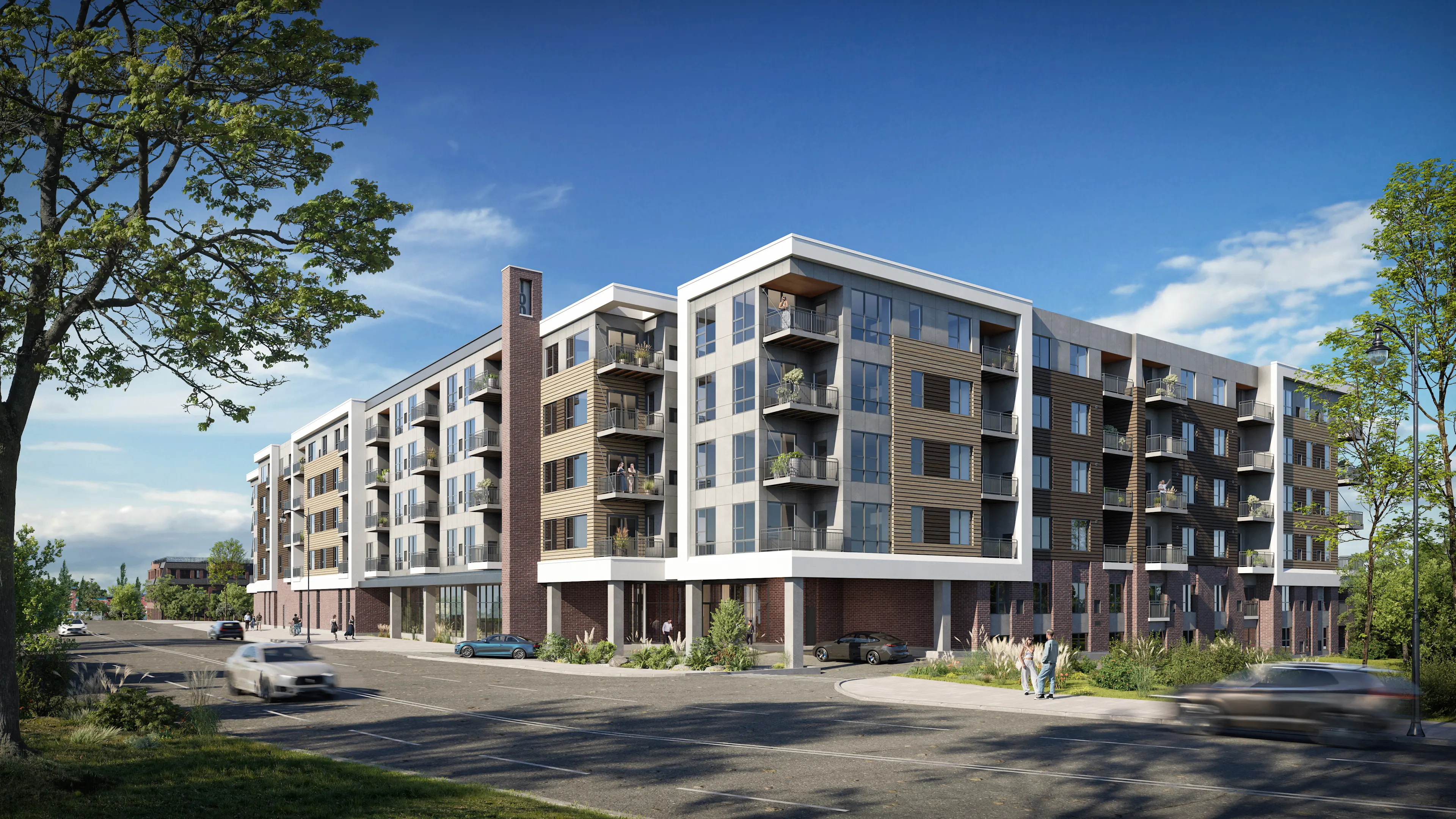 East Bank Apartments riverside view, Aurora, Illinois