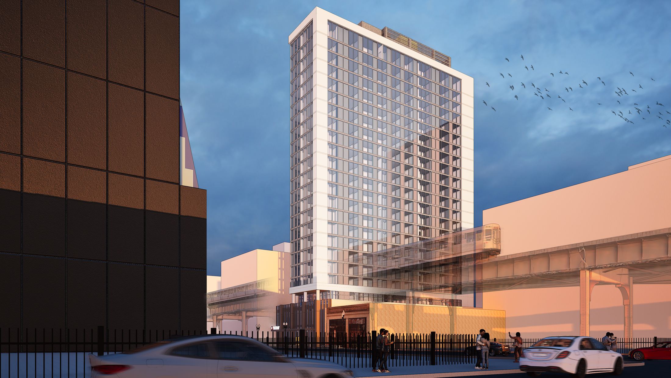 424 S Wabash tower rendering at dusk