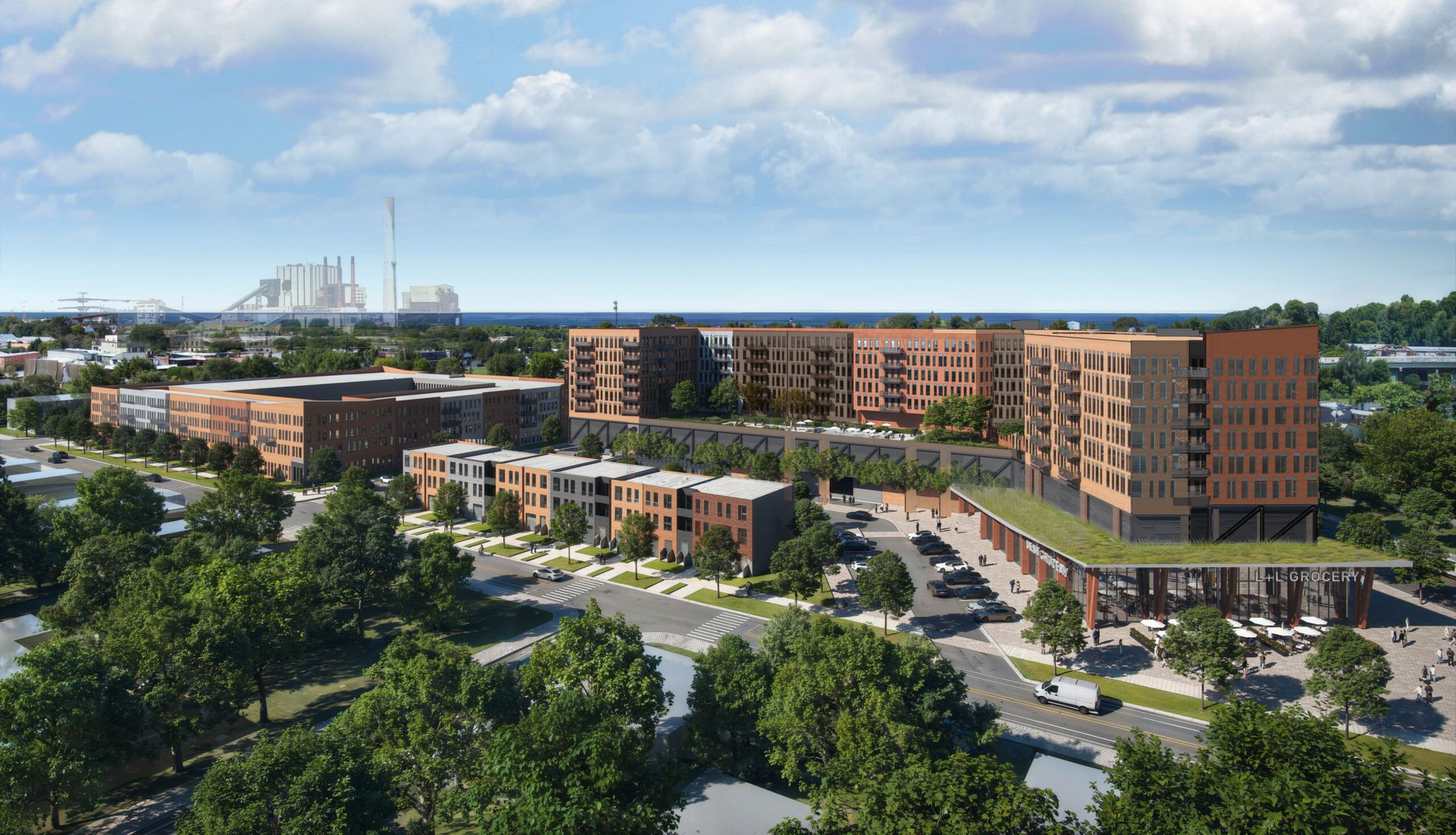 Fifth + Pine aerial rendering, Michigan City Indiana