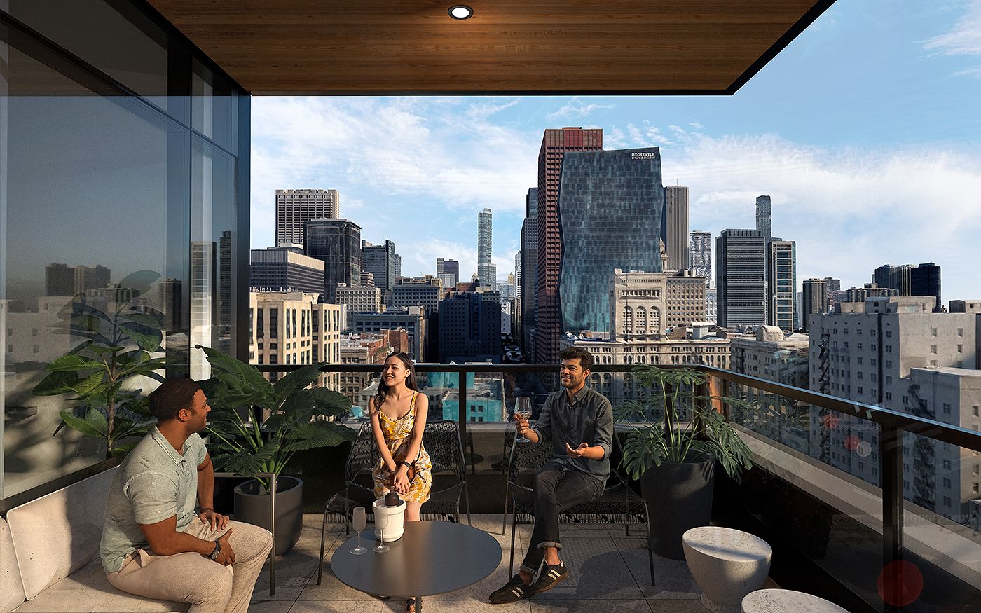626 S Wabash Level 18 terrace with Chicago skyline views