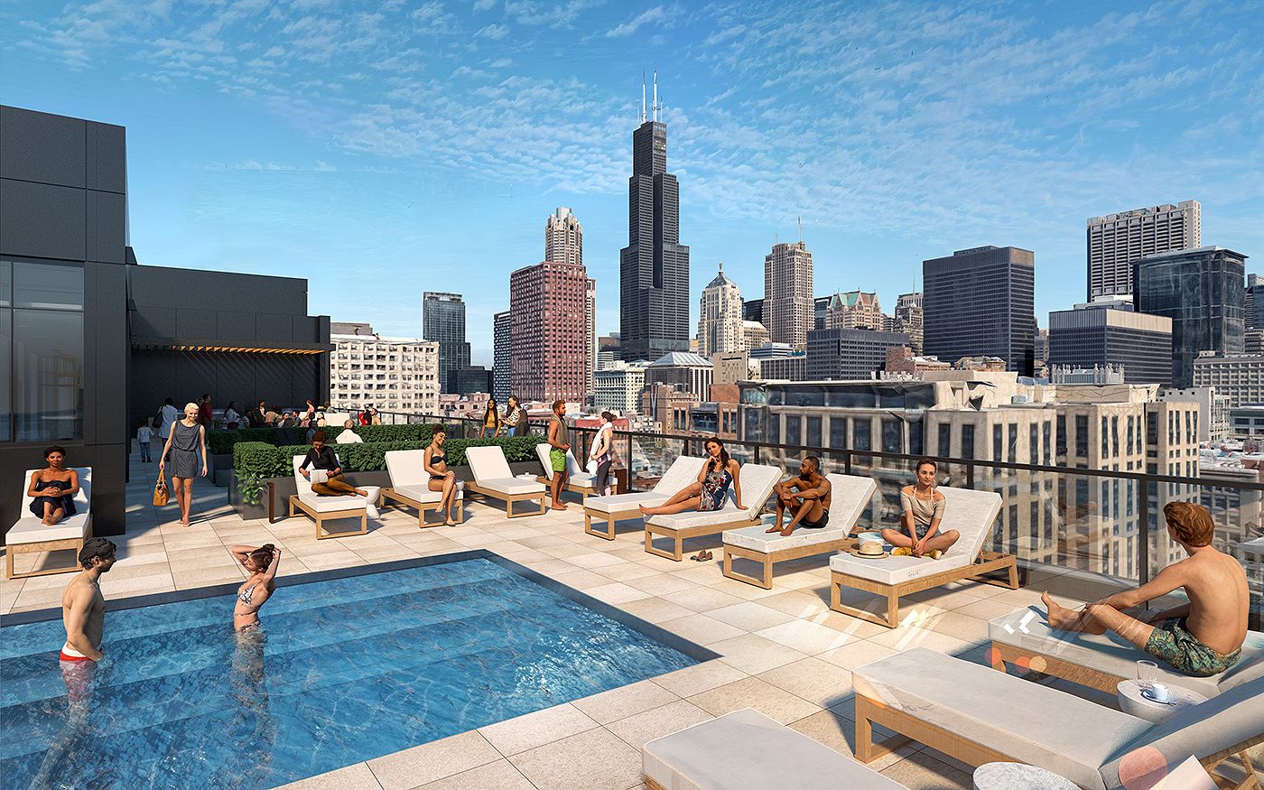 626 S Wabash rooftop pool deck amenity, South Loop Chicago