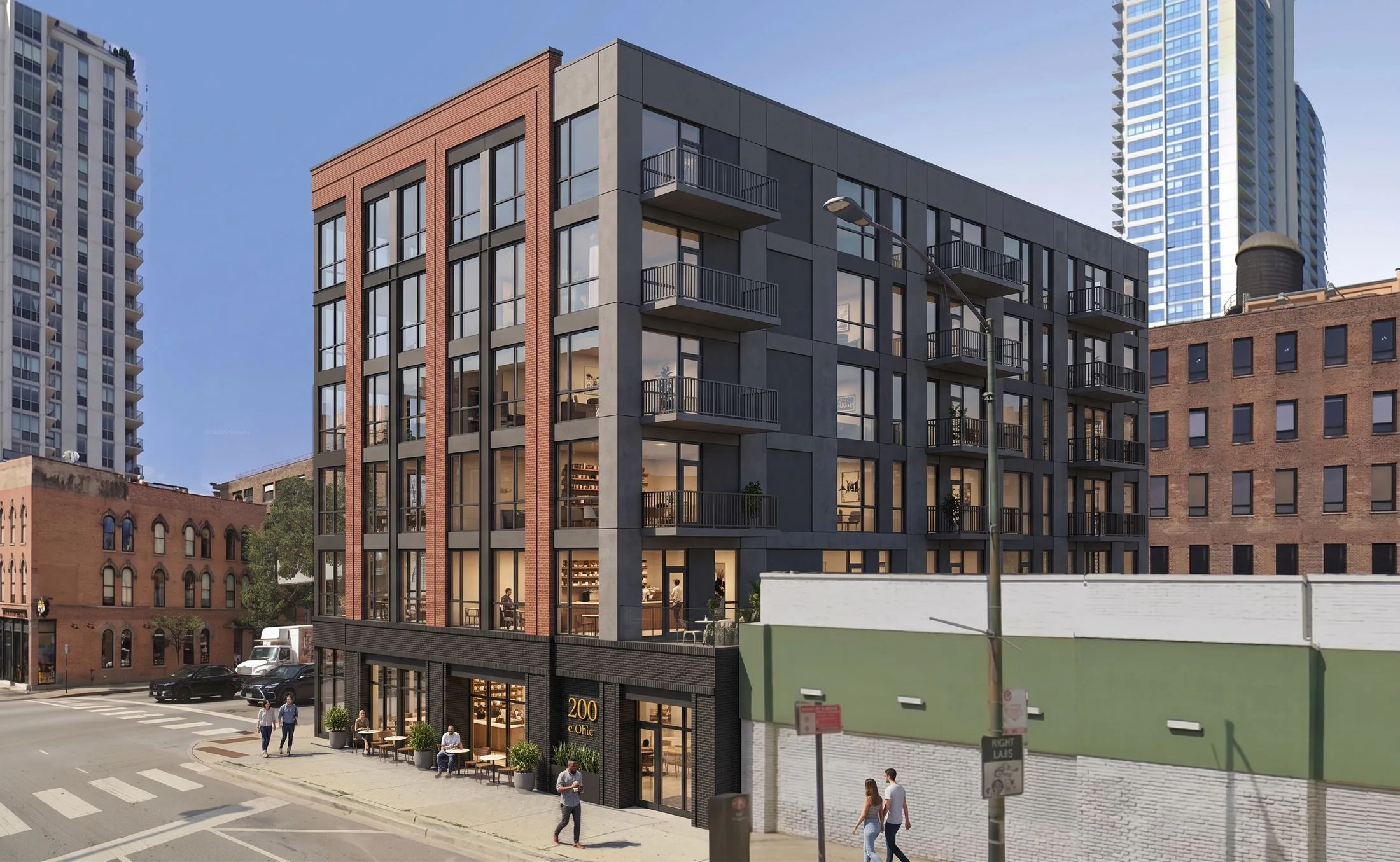 200 W Ohio streetscape sketch rendering, River North, Chicago