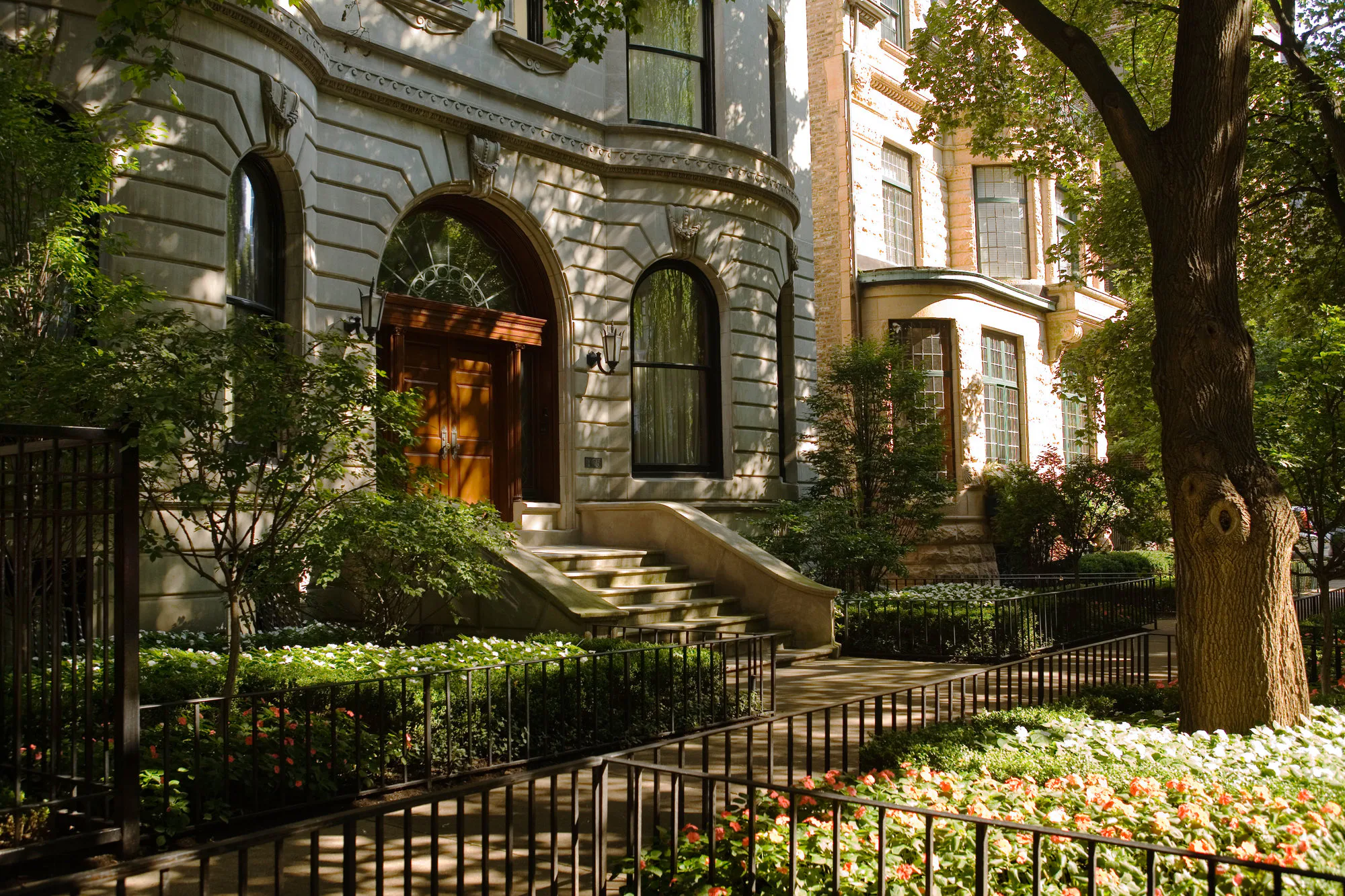 Greystone and limestone rowhouses on Astor Street, Gold Coast, Chicago